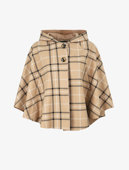 Cape à capuche imprimé carreaux - Beige - 1
