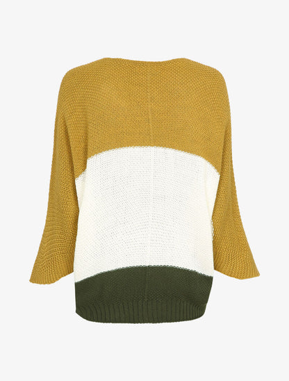 Pull à motif rayé et manches coudées - Moutarde - 2