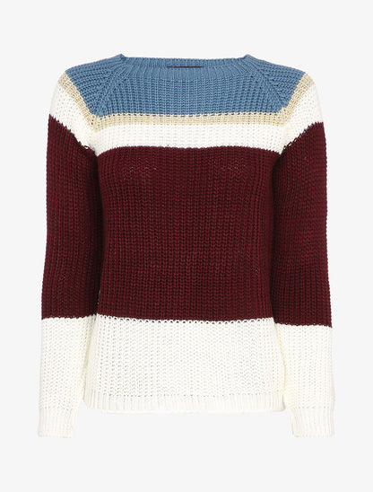 Pull à manches raglan et motifs rayés - Bleu/bordeaux - 4