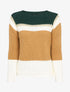 Pull à manches raglan et motifs rayés - Vert sapin/camel - 1