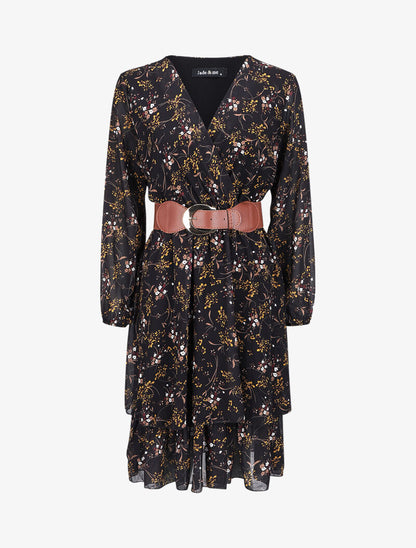 Robe cache-coeur à imprimé petites fleurs - Noir - 1