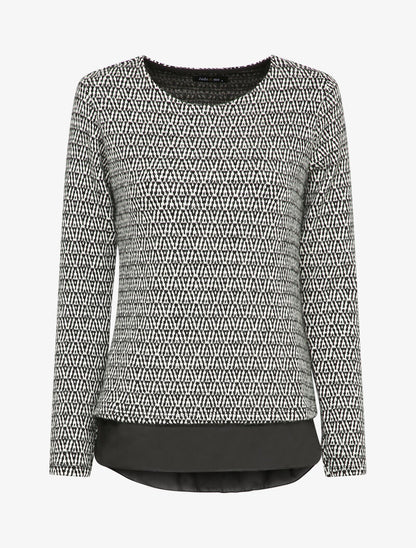 Pull imprimé à superposition - Noir/blanc - 1