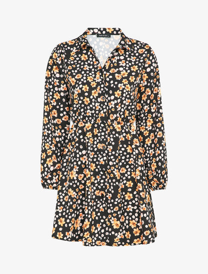 Robe chemise patineuse imprimé fleuri - Noir - 4