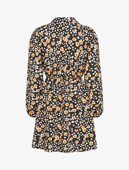Robe chemise patineuse imprimé fleuri - Noir - 2