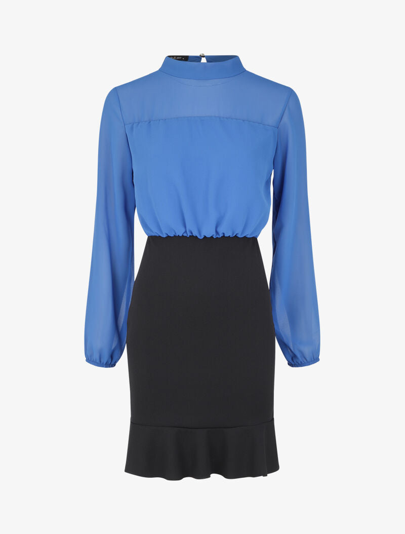 Robe coupe droite volantée - Bleu - 1