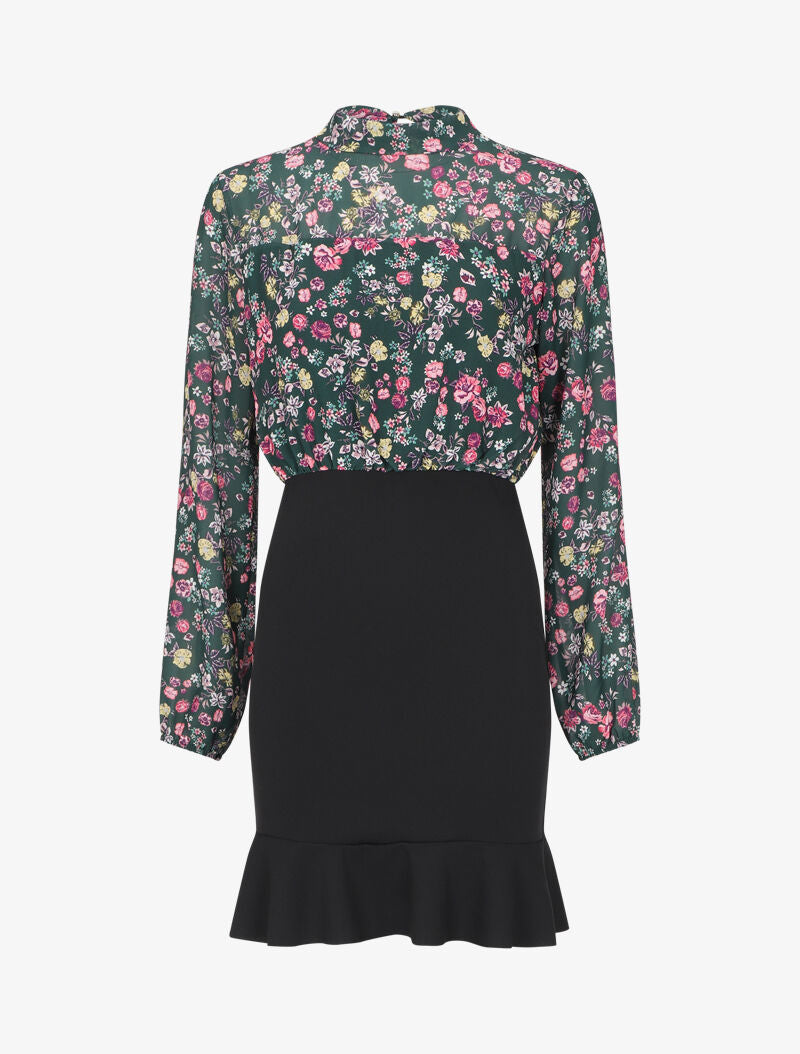 Robe volantée à motif fleurs sauvages - Vert - 1