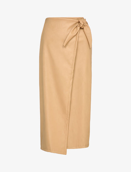 Jupe longue portefeuille en simili - Beige - 1
