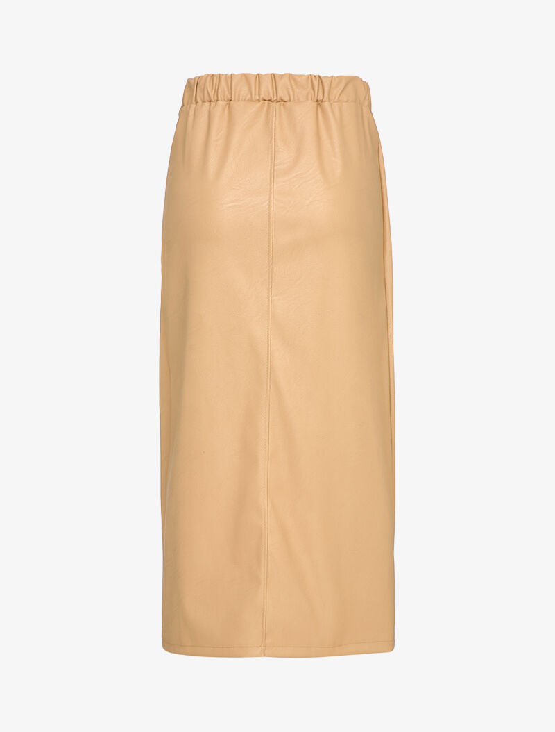 Jupe longue portefeuille en simili - Beige - 2