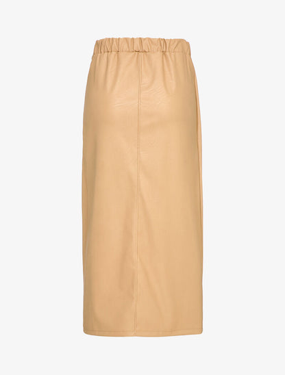 Jupe longue portefeuille en simili - Beige - 2
