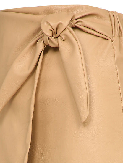 Jupe longue portefeuille en simili - Beige - 3
