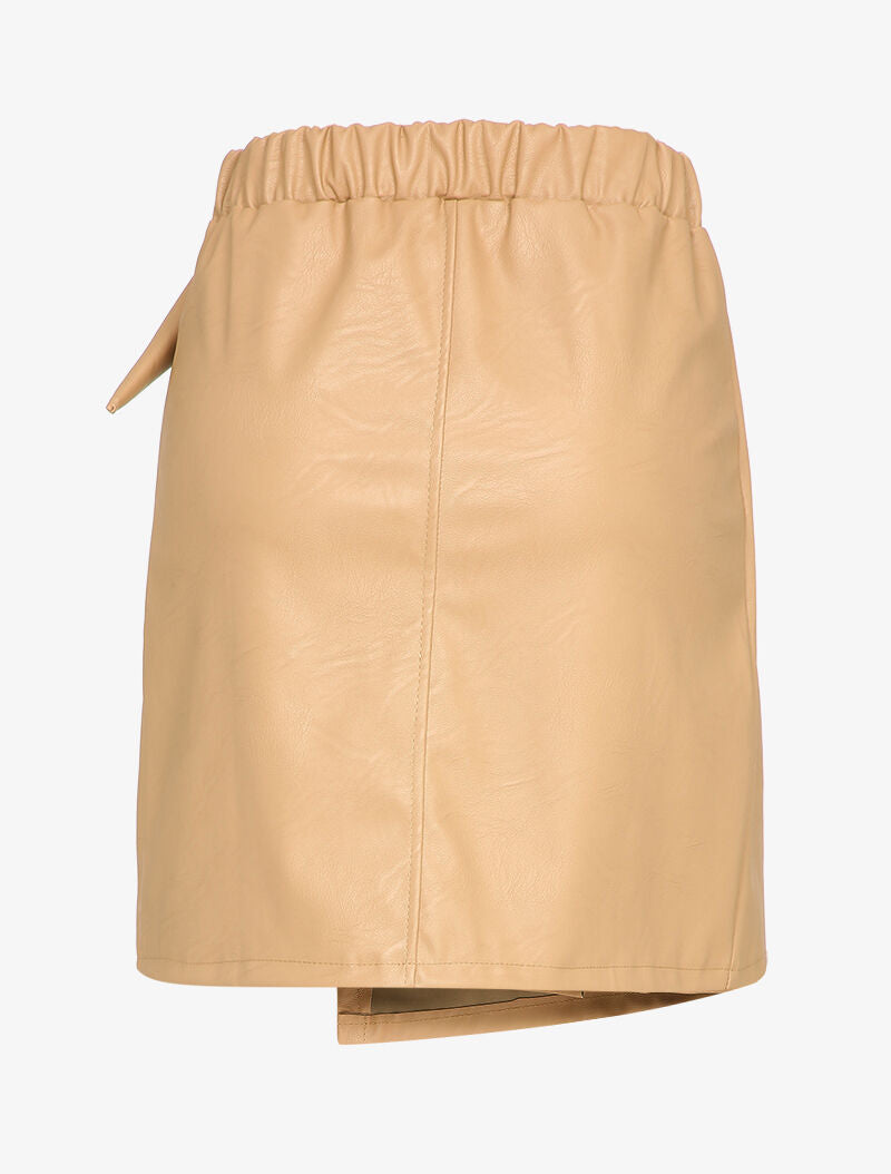 Mini-jupe portefeuille en simili - Beige - 2
