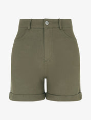 Short uni en jean à revers - Kaki - 1