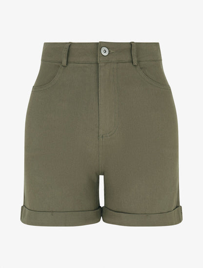 Short uni en jean à revers - Kaki - 1