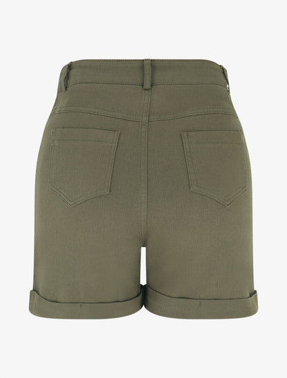 Short uni en jean à revers - Kaki - 2