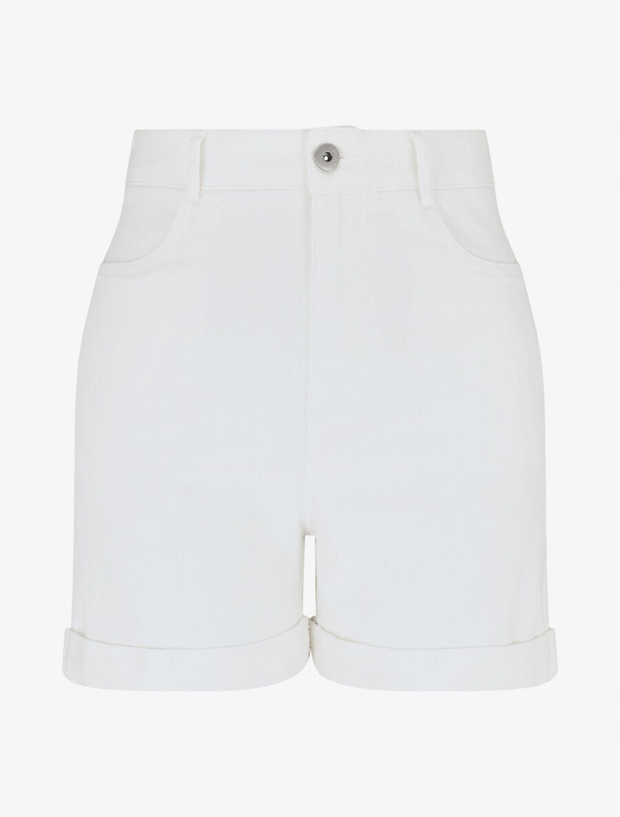 Short uni en jean à revers - Blanc - 1