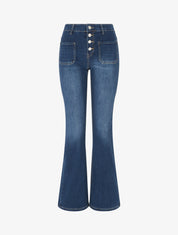 Jean taille haute à 4 poches coupe flare - Bleu - 1