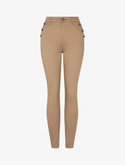 Jean skinny taille haute à poches boutonnées - Camel - 1