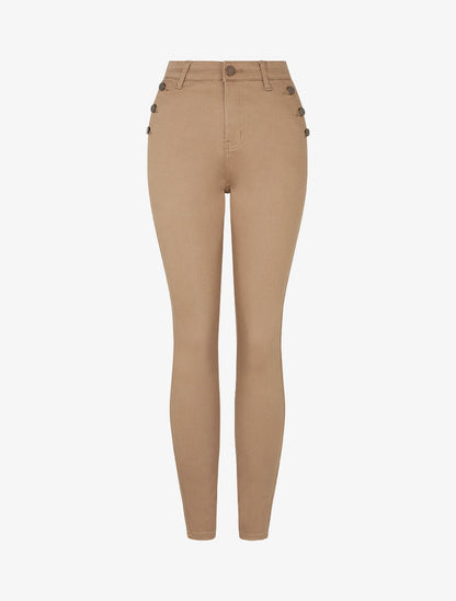 Jean skinny taille haute à poches boutonnées - Camel - 1