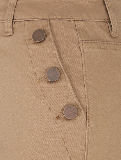 Jean skinny taille haute à poches boutonnées - Camel - 3