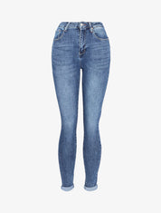 Jean push-up taille haute à coutures contrastantes - Bleu denim - 1