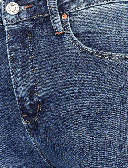 Jean push-up taille haute à coutures contrastantes - Bleu denim - 3