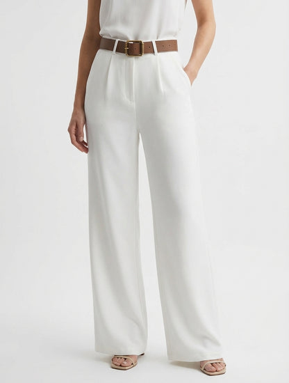 Pantalon taille haute coupe ample - Écru