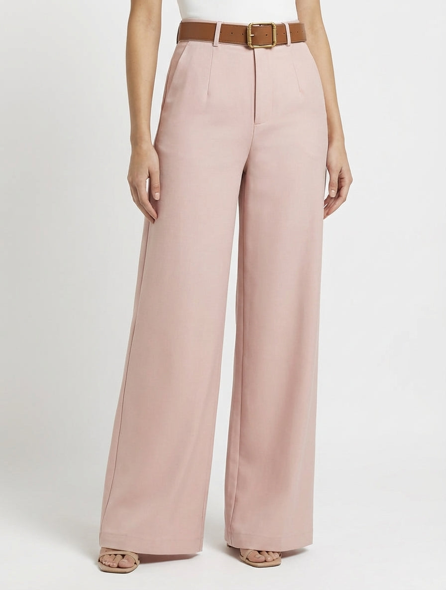 Hoog getailleerde broek met wijde snit - Roos