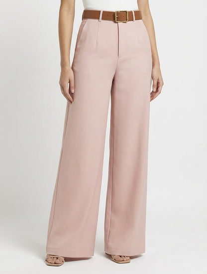 Hoog getailleerde broek met wijde snit - Roos