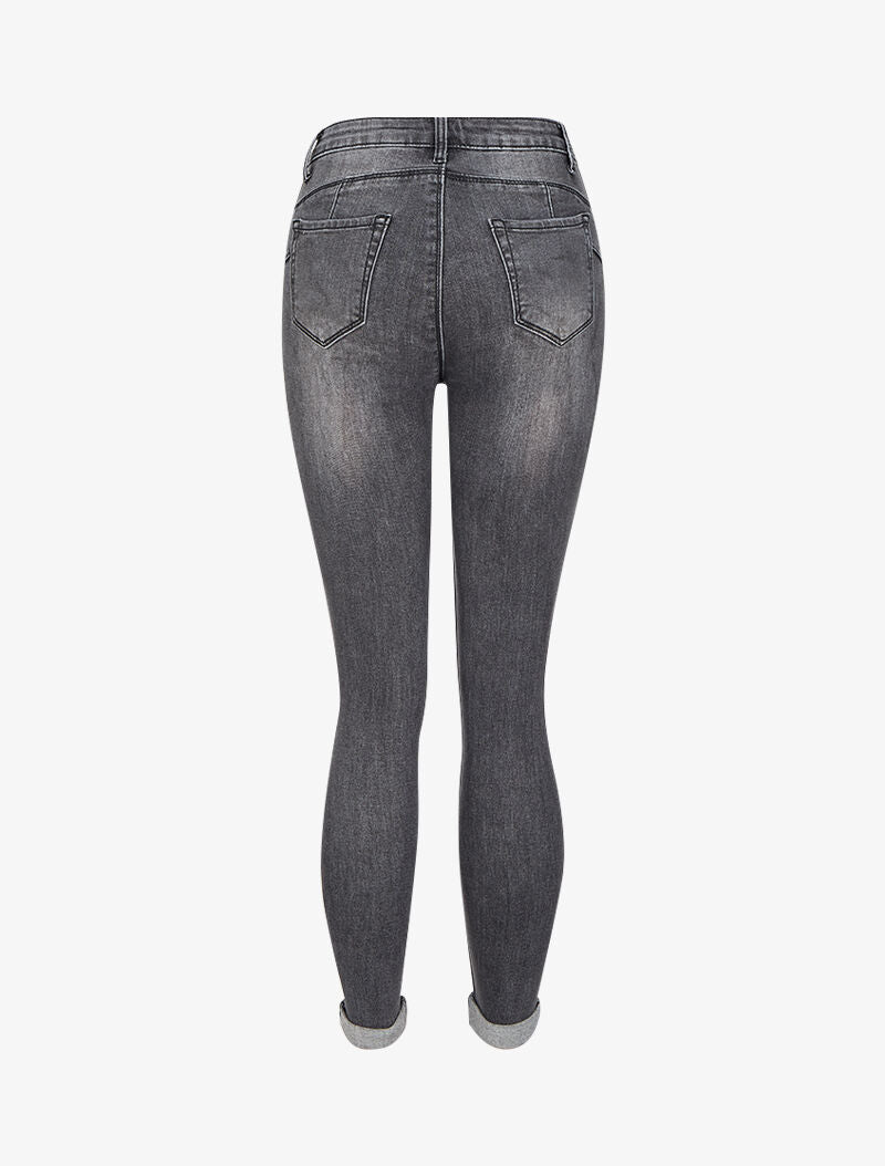 Jean skinny taille haute délavé - Gris foncé - 2