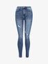 Jean skinny taille haute à griffures - Bleu denim - 1