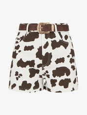 Short taille haute imprimé vache - Marron foncé - 1