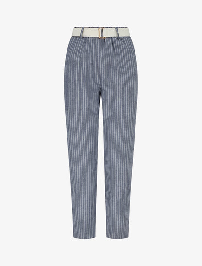 Pantalon élastiqué à rayures - Bleu gris - 1