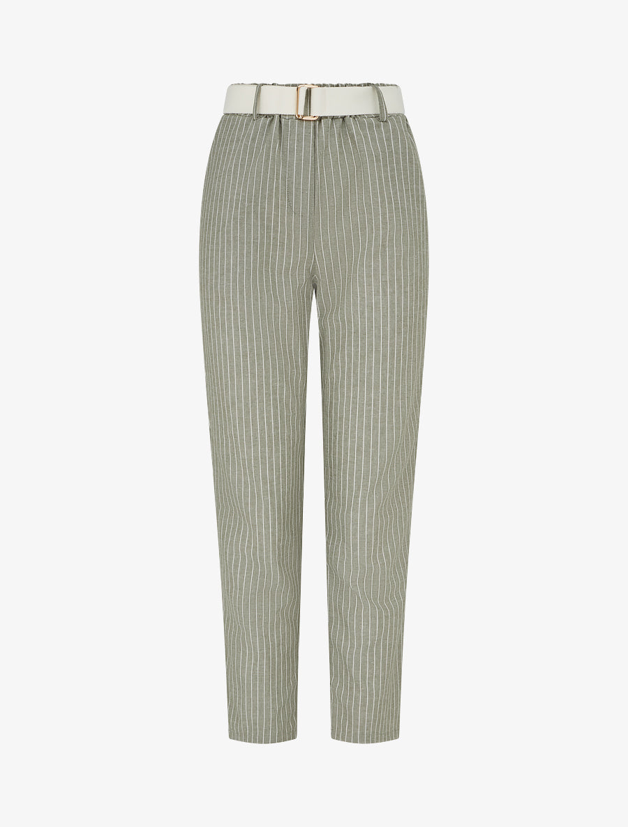Pantalon élastiqué à rayures - Kaki - 1
