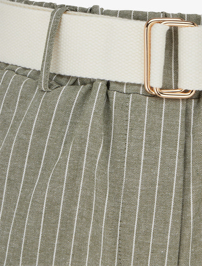 Pantalon élastiqué à rayures - Kaki - 3