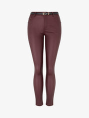Pantalon effet enduit coupe skinny - Lie de vin - 1