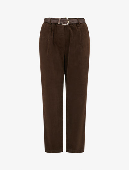 Pantalon style paper bag effet velours côtelé - Marron - 1