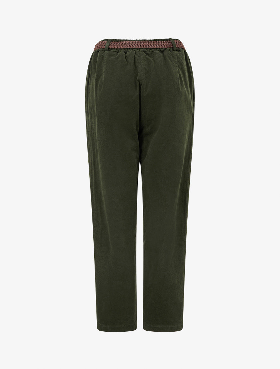 Pantalon style paper bag effet velours côtelé - Kaki - 2