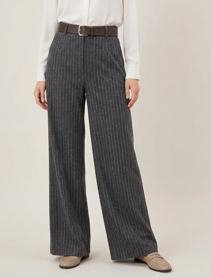 Pantalon ample taille haute à rayures - Gris anthracite