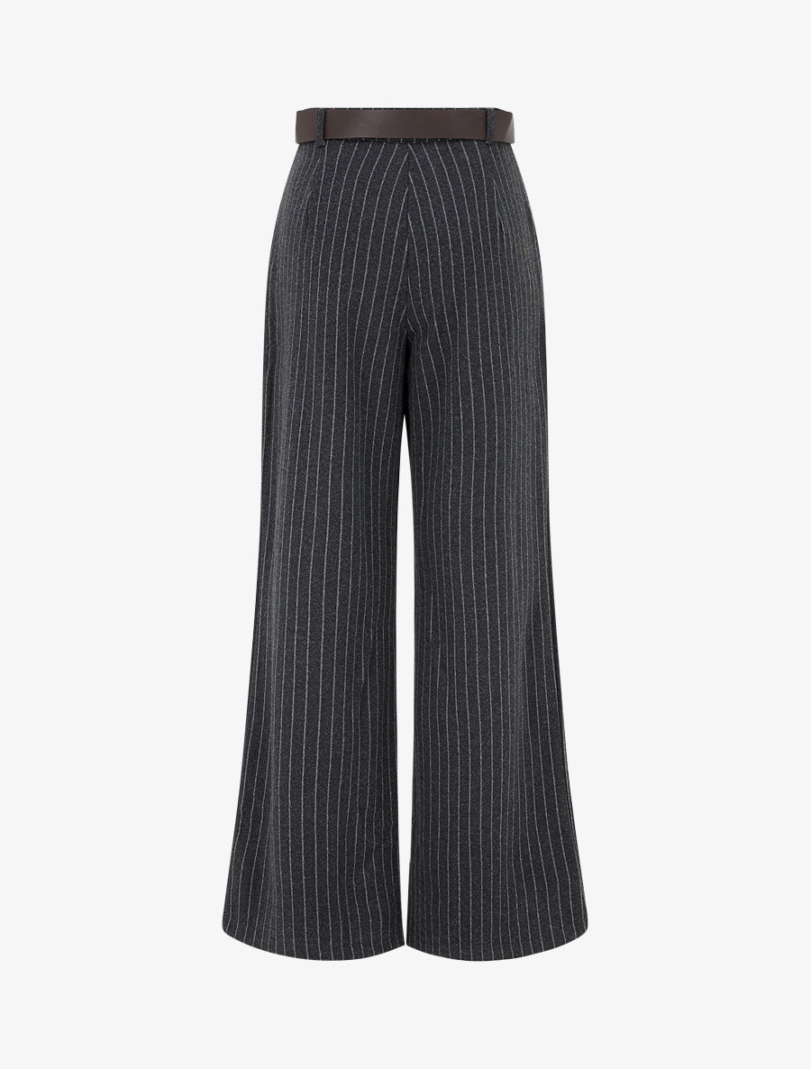 Pantalon ample taille haute à rayures - Noir - 2