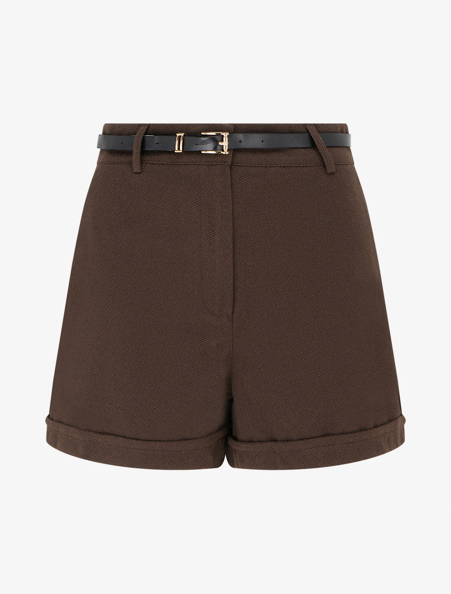 Short ample en flanelle motif chevron - Marron - 1