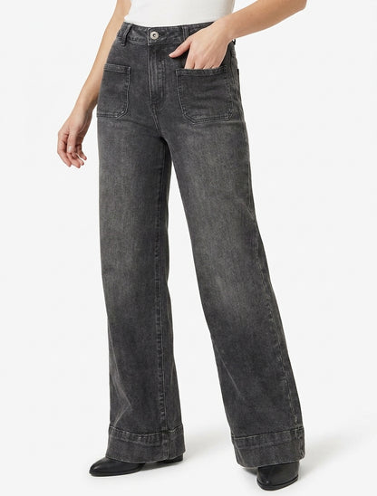 Wijd uitlopende jeans met 4 zakken - Antracietgrijs