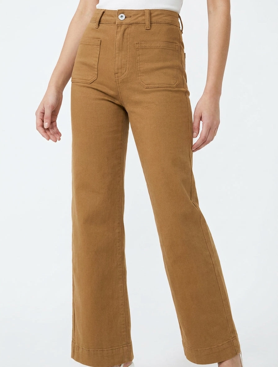 Jean uni à 4 poches coupe wide leg - Camel