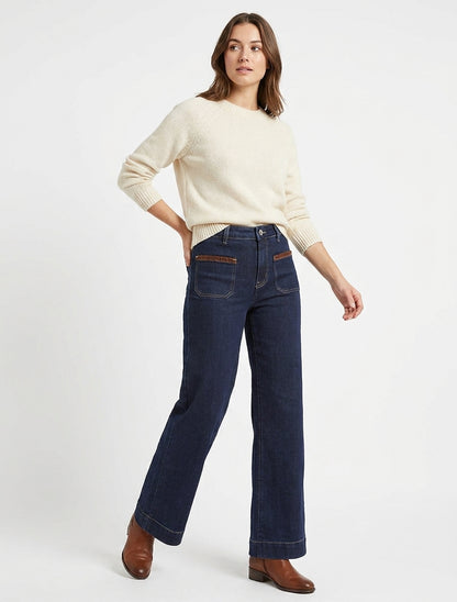 Jean met suèdine details en wide leg snit - Ongerept blauw