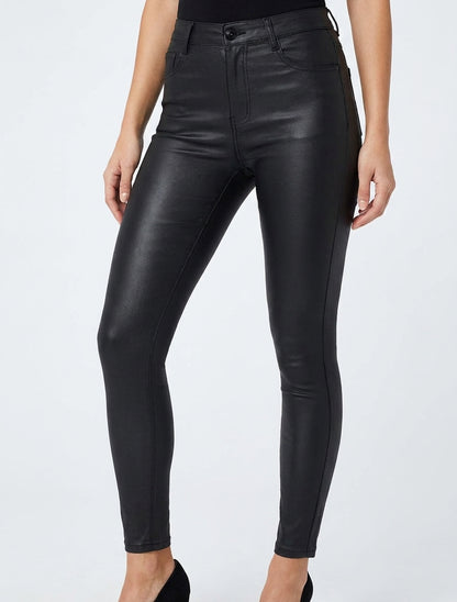 Gecoate skinny broek - Zwart
