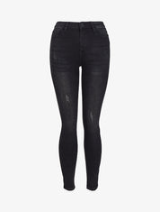 Jean skinny légèrement délavé et griffé - Noir - 1