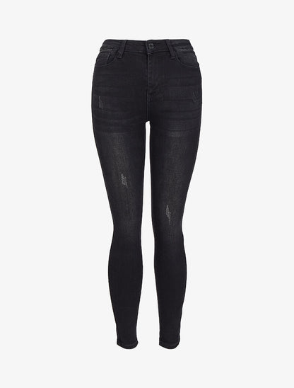 Jean skinny légèrement délavé et griffé - Noir - 1