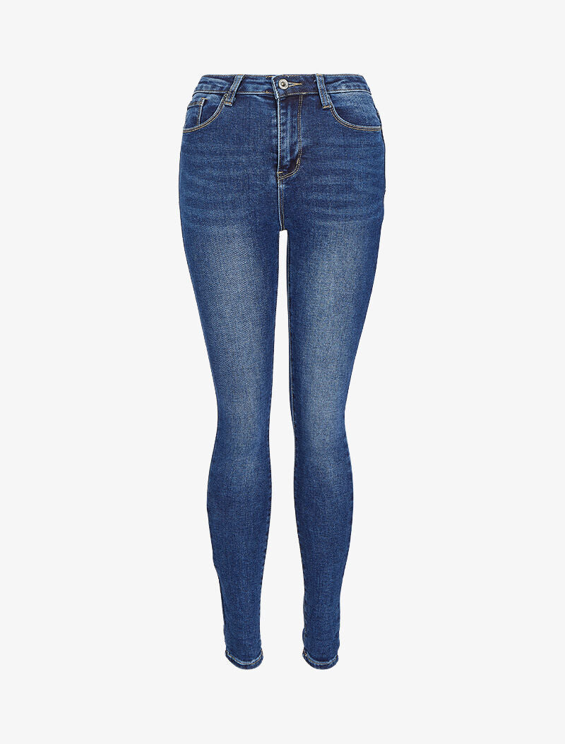 Jean skinny délavé à bords à revers - Bleu denim - 4