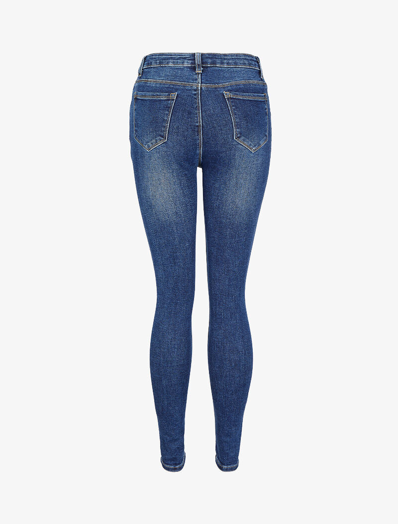 Jean skinny délavé à bords à revers - Bleu denim - 2