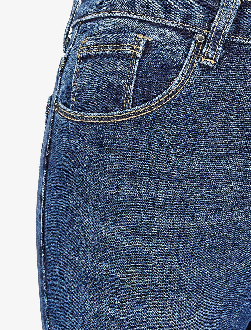 Jean skinny délavé à bords à revers - Bleu denim - 3