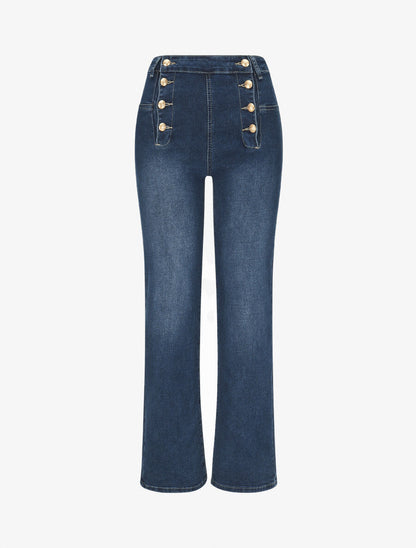 Jean à fermeture boutonnée coupe droite - Bleu - 4